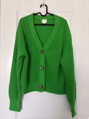 H&M Bright Green V-Neck Button Cardigan